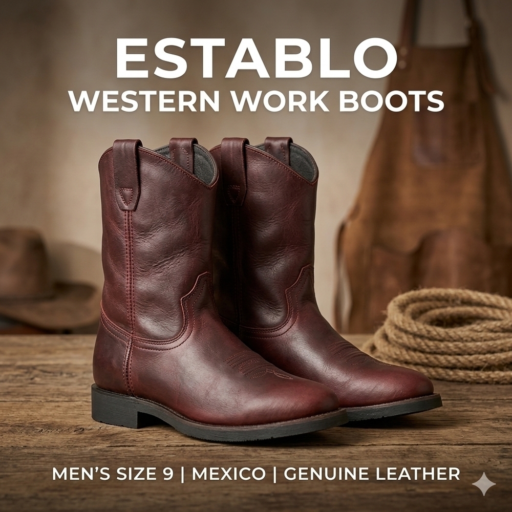 Establo Men's Workboots, Leather Western Cowboy Pull on  US Men's 9